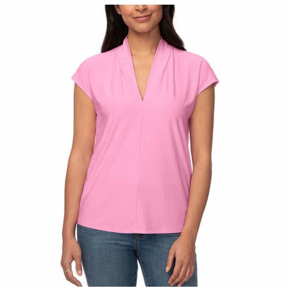 Buffalo Ladies' V-Neck Short Sleeve Pink Blouse Size L